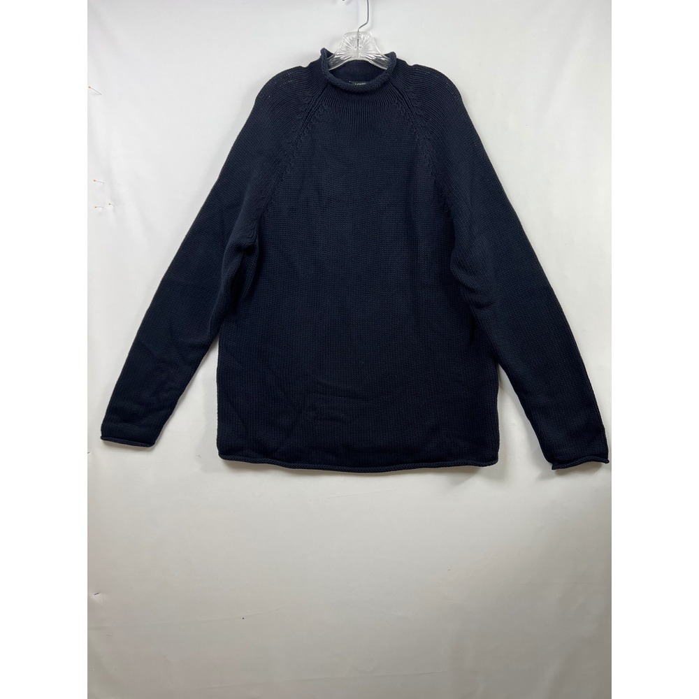 J.Crew Y2k Rollneck Sweater Mens XL Navy Blue Cotton Knit Retro Preppy Casual